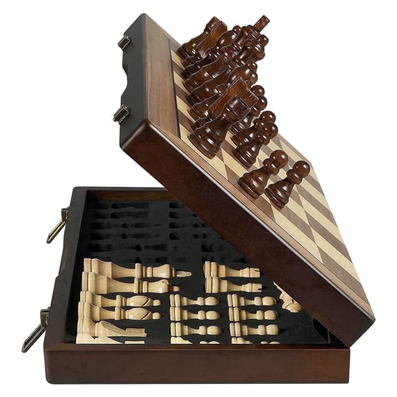 Magnetic Wooden Chess Set for Adults Kids 15'' Chess Board with Handmade Pieces, Folding Portable Travel Unique Chess Sets Game for Tournament Professional Beginner