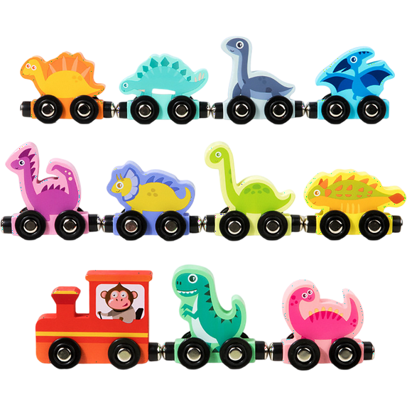 Magnetic Wooden Dinosaur Number Train Building Blocks Set, Children's Educational Splicing Toy, Early Learning STEM Construction Kit for Kids Ages 3+