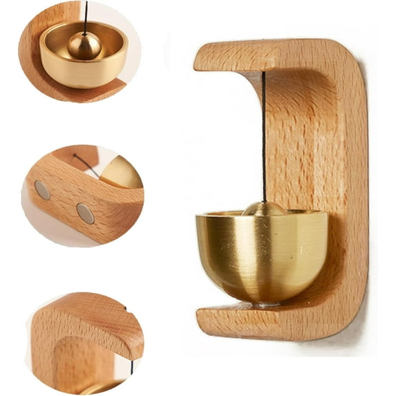 Magnetic Wooden Doorbell with Brass Bell, Magnetic Shopkeepers Bell Wood Doorbell Wind Chime for Refrigerator, Room, Porch, Garden, Backyard, Restaurant,Home Garden Windchime
