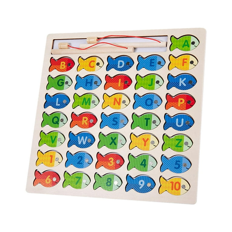 Magnetic Wooden Fishing Game Toy for Toddlers, Alphabet Fish
