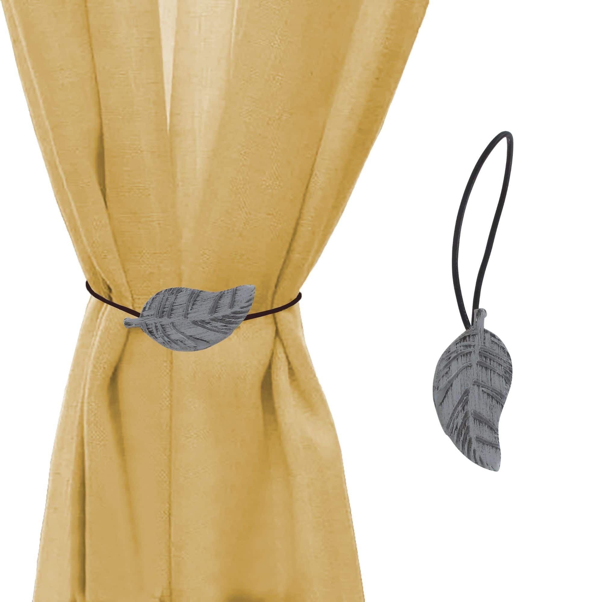 Gray Distressed Resin and Wood Leaf Curtain Tieback