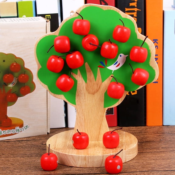 Magnetic Wooden Red Fruit Tree Toy,Early Learning Hand Eye Coordination Toy,Fine Motor Skill Concentration Training Toy,Solid Wood Safe Material Play Toy,Imagination Development Educational Gift Toy