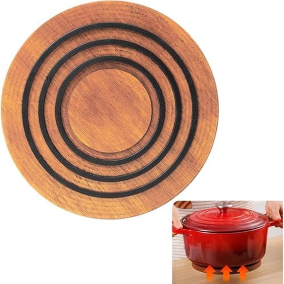 Magnetic Wooden Trivet, 9, Acacia Walnut Wood, Compatible with le creuset Cast Iron Dutch Ovens, Scalloped Magnetic Trivet Wood, Kitchen Magnetic Pot Holder Five-Years Free Replacement