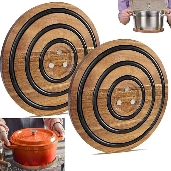 Magnetic Wooden Trivets for Hot Pots and Pans, Nonslip Magnetic Pot Holder Stand Pad, Heat Resistant Solid Wood Magnetics Pot Holder, Anti-Slip Table Protector for Cast Iron & Cookware(2PCS)