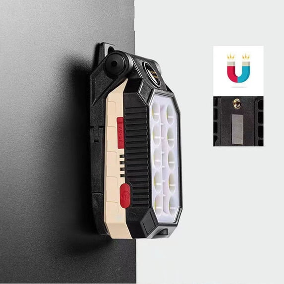 Magnetic Work Light - Led Flashlight with Magnet Base, Folding Inspection Work Light with Battery Level Display, Portable Flashlight for Car Repair, Camping, Workshop, Handheld Tool Black Size:L