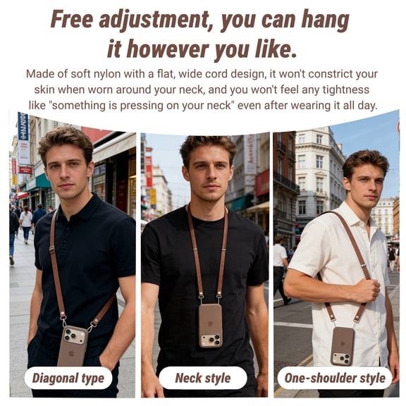 Magnetic Woven Crossbody Phone Strap for iPhone 17/Pro/Max/Air Cases with Dual Lanyard Holes, Adjustable Neck & Shoulder Lanyard, Lightweight & Durable (Ochre)