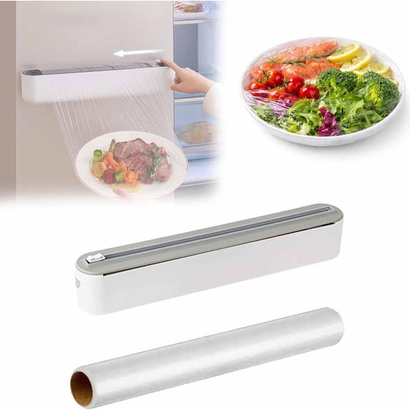 Magnetic Wrap Dispenser with Cutter, 3-in-1 Organizer for Plastic Wrap Foil and Wax Paper, Strong Magnet Mount for Refrigerator or Drawer, Smooth Cut Kitchen Wrap Holder