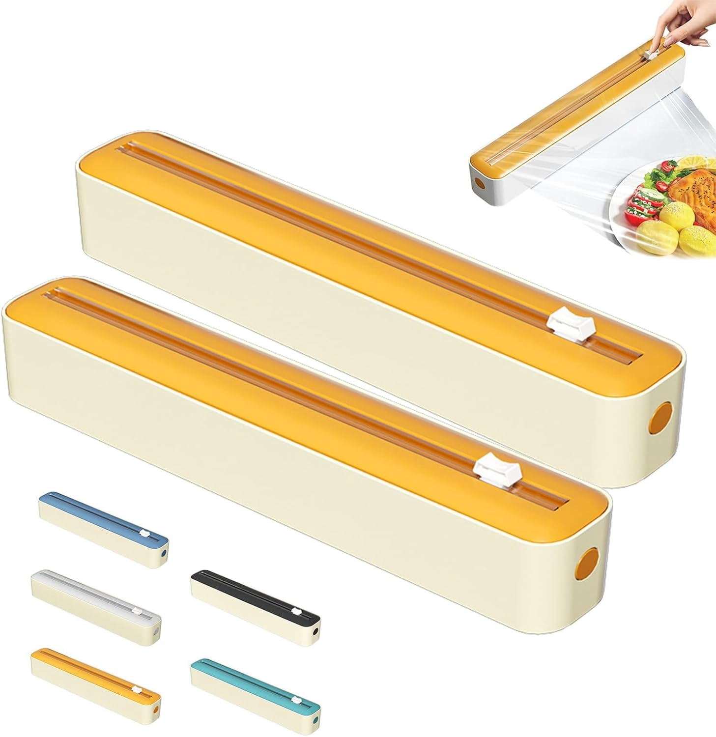 Magnetic Wrap Dispenser with Slide Cutter, No-Drill Refillable Cling Film and Parchment Paper Holder, Fits 30cm Rolls for Kitchen Storage (Yellow,2Pcs, B)