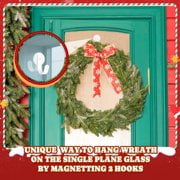 Magnetic Wreath Hanger, Metal Front Door Wreath Hooks with Rubber Coated, Black, 2 Pcs
