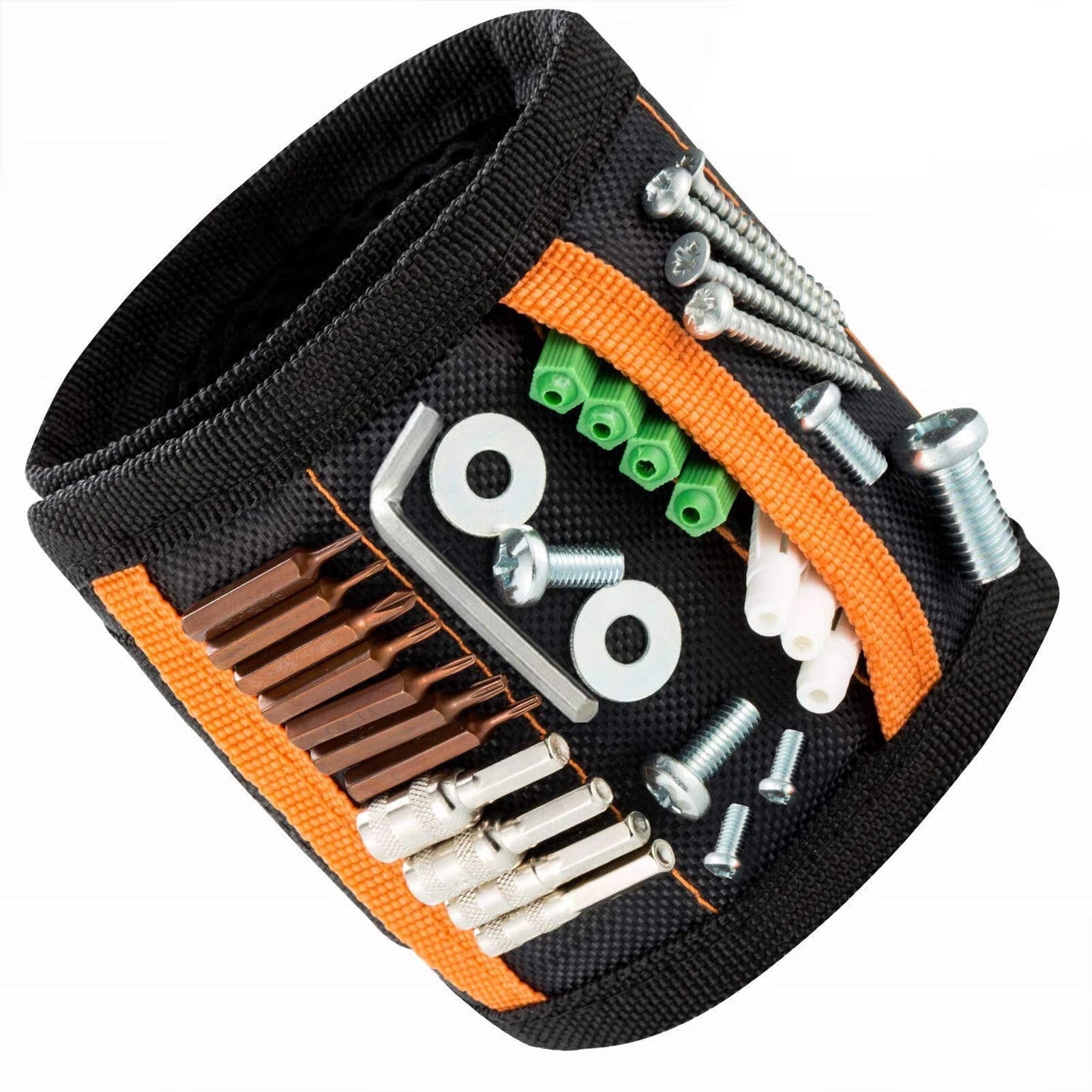 MENDPRO Magnetic Wristband For Tools - 15 Strong Magnets, Adjustable Strap, 2 Pockets, Handyman & DIY Gift