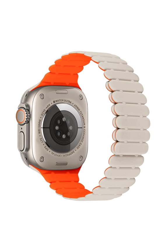 Magnetic Wristband Compatible for Apple Watch Band 49mm 45mm 44mm 42mm TPU Silicone Gel Rubber Sport Strap with Strong Magnetic Link for iWatch Ultra 2/1 & Series 9 8 7 6 5 4 SE 3 2, Starlight/Orange