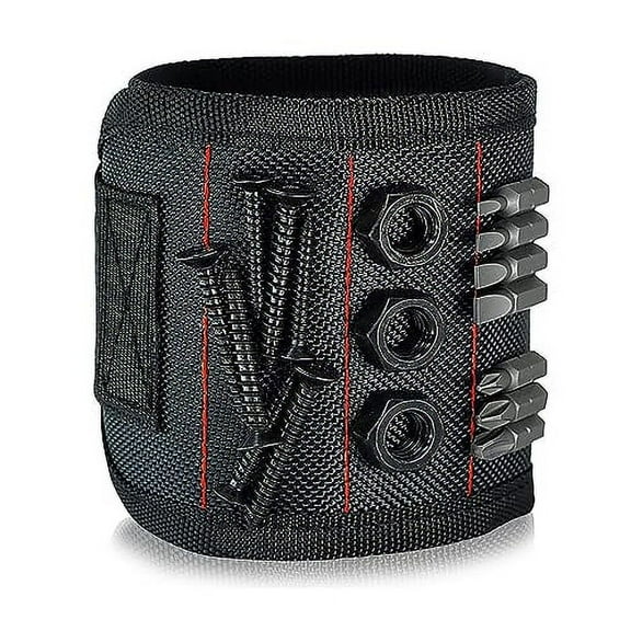 Magnetic Wristband For Holding Screw - With Strong Magnets, Made From Magnetic Polyester With Lightweight Powerful Magnets, Perfect Tool Birthday Gift For Men (Black Red)