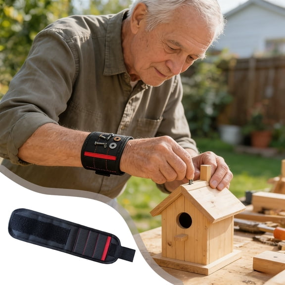 Magnetic Wristband Tool Holder, Adjustable Wrist Tool Belt, Strong Magnet Strap for Electrician Mechanic Repair Work Holding Screws Nails Drill Bits