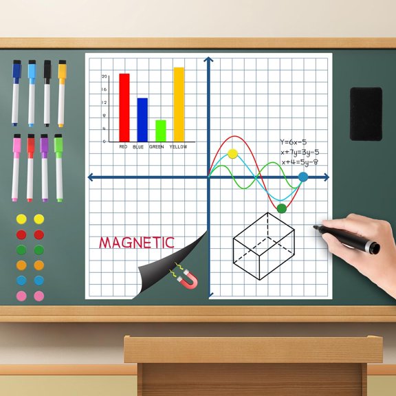 Magnetic XY Coordinate Dry Erase Grid, 35" x 35" Inches, Dry Erase Graph Board, Magnetic Coordinate Plane for White Board, Teacher Math Classroom Must Haves, School Classroom Office Supplies$$Office