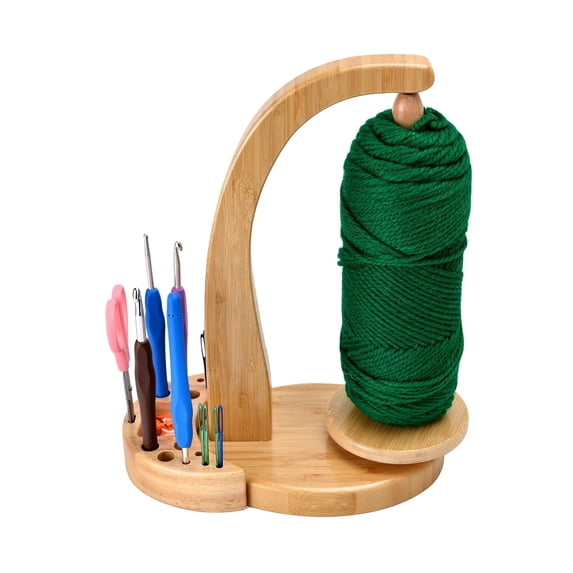 Magnetic Yarn Holder with Tool Organizer – Natural Wood Yarn Stand for Crochet and Knitting, 1 Pack