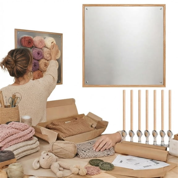 Magnetic Yarn Wall Storage Organizer Board with Movable Rods, Large Capacity Wall Mounted Hanging Rack for Yarn, Space-Saving Room Organizer for Crafting and Knitting