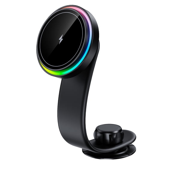Magnetic car wireless charger holder, colorful light surround, universal 15W fast charging mobile phone accessories,black,21CM,1