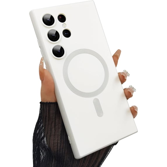 Magnetic case for Samsung Galaxy S24 Ultra Phone Case for Women/Men, Matte Luxury Soft Metallic Luster Design with Camera Lens Protector, Shockproof Anti-Scratch Phone Case 6.8"-White