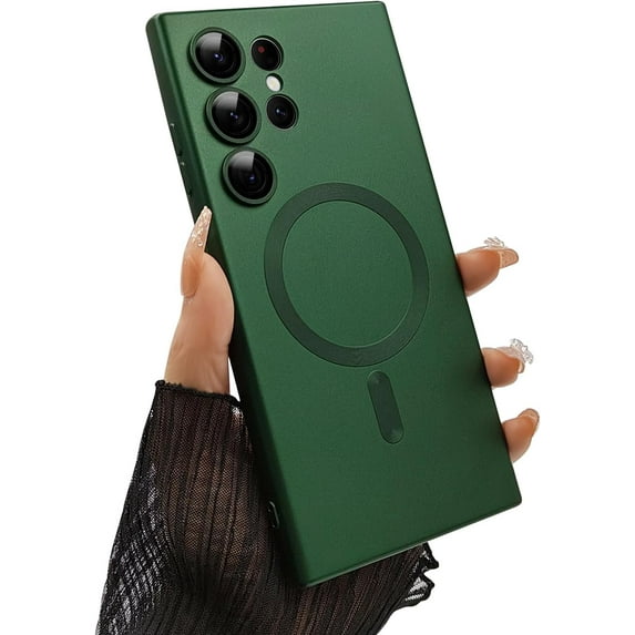 Magnetic case for Samsung Galaxy S24 Ultra Phone Case for Women/Men, Matte Luxury Soft Metallic Luster Design with Camera Lens Protector, Shockproof Anti-Scratch Phone Case 6.8" -Green