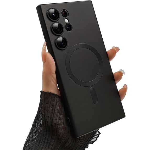 Magnetic case for Samsung Galaxy S24 Ultra Phone Case for Women/Men, Matte Luxury Soft Metallic Luster Design with Camera Lens Protector, Shockproof Anti-Scratch Phone Case 6.8" -Black