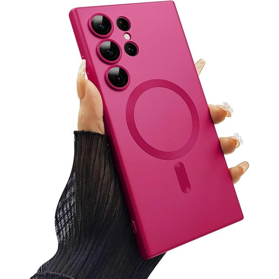 Magnetic case for Samsung Galaxy S24 Ultra Phone Case for Women/Men, Matte Luxury Soft Metallic Luster Design with Camera Lens Protector, Shockproof Anti-Scratch Phone Case 6.8" -Hot Pink