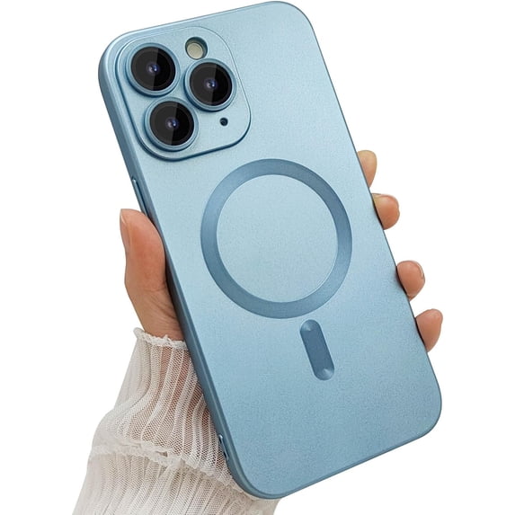 Magnetic case for iPhone 11 Pro Max Phone Case for Women, Matte Luxury Soft Metallic Luster Design with Camera Lens Protector, Compatible with Magsafe Case for iPhone 11 Pro Max 6.5"-Blue