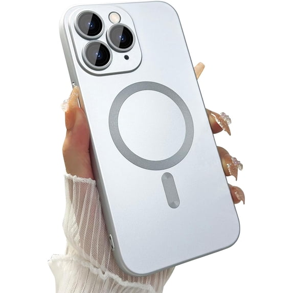 Magnetic case for iPhone 11 Pro Max Phone Case for Women, Matte Luxury Soft Metallic Luster Design with Camera Lens Protector, Compatible with Magsafe Case for iPhone 11 Pro Max 6.5"-Silver