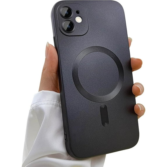 Magnetic case for iPhone 12 Phone Case for Women, Matte Luxury Soft Metallic Luster Design with Camera Lens Protector, Compatible with Magsafe Case for iPhone 12 6.1"-Black
