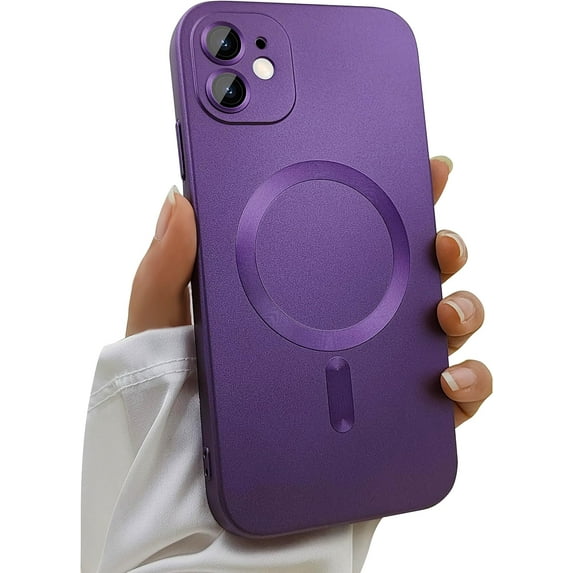 Magnetic case for iPhone 12 Phone Case for Women, Matte Luxury Soft Metallic Luster Design with Camera Lens Protector, Compatible with Magsafe Case for iPhone 12 6.1"-Purple