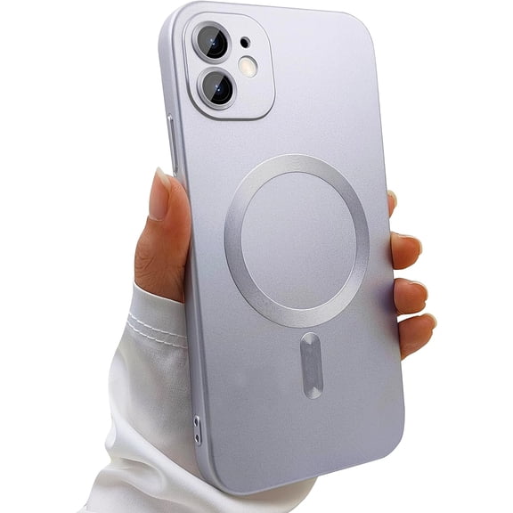 Magnetic case for iPhone 12 Phone Case for Women, Matte Luxury Soft Metallic Luster Design with Camera Lens Protector, Compatible with Magsafe Case for iPhone 12 6.1"-Silver