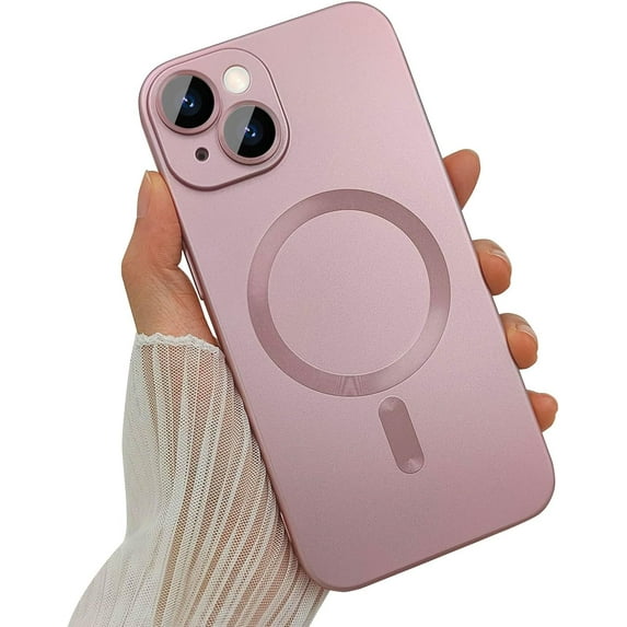Magnetic case for iPhone 13 Mini Phone Case for Women, Matte Luxury Soft Metallic Luster Design with Camera Lens Protector, Compatible with Magsafe Case for iPhone 13 Mini 5.4" - Pink