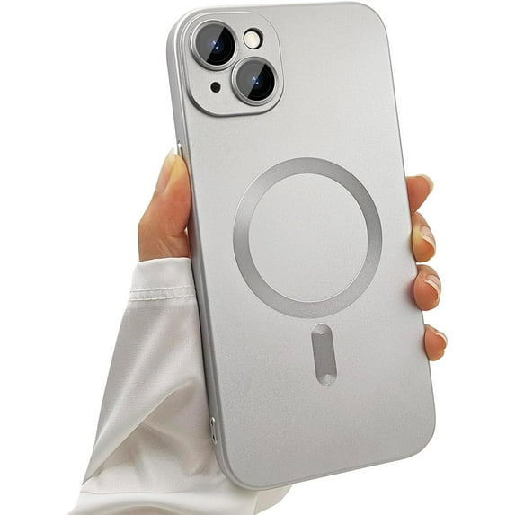 Magnetic case for iPhone 13 Mini Phone Case for Women, Matte Luxury Soft Metallic Luster Design with Camera Lens Protector, Compatible with Magsafe Case for iPhone 13 Mini 5.4"-Silver