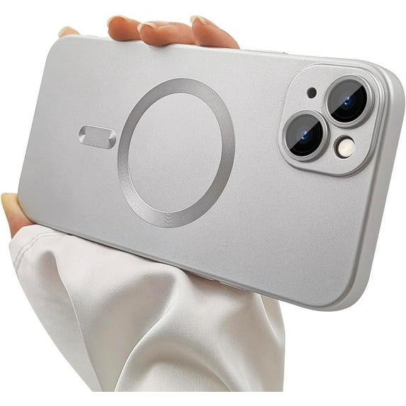 Magnetic case for iPhone 13 Phone Case for Women, Matte Luxury Soft Metallic Luster Design with Camera Lens Protector, Compatible with Magsafe Case for iPhone 13 6.1"-Silver