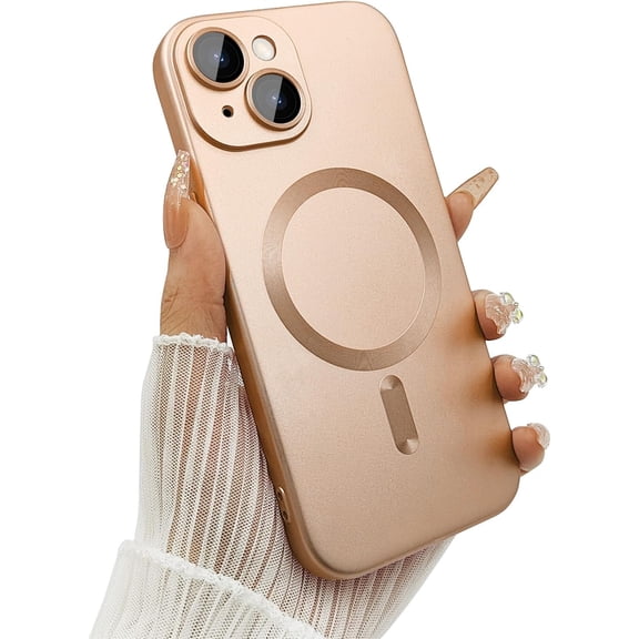 Magnetic case for iPhone 13 Phone Case for Women/Men, Matte Luxury Soft Metallic Luster Design with Camera Lens Protector, Compatible with Magsafe Case for iPhone 13 6.1"-Champagne Gold