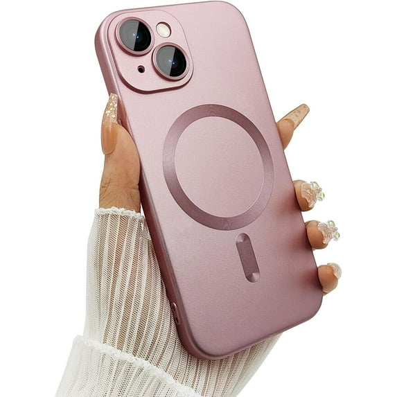 Magnetic case for iPhone 13 Phone Case for Women/Men, Matte Luxury Soft Metallic Luster Design with Camera Lens Protector, Compatible with Magsafe Case for iPhone 13 6.1"-Light Pink