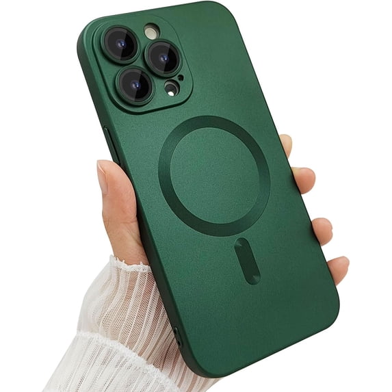 Magnetic case for iPhone 13 Pro Max Phone Case for Women, Matte Luxury Soft Metallic Luster Design with Camera Lens Protector, Compatible with Magsafe Case for iPhone 13 Pro Max 6.7"-Green