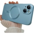 thumbnail image 1 of Magnetic case for iPhone 14 Phone Case for Women, Matte Luxury Soft Metallic Luster Design with Camera Lens Protector, Compatible with Magsafe Case for iPhone 14 6.1" - Blue, 1 of 14
