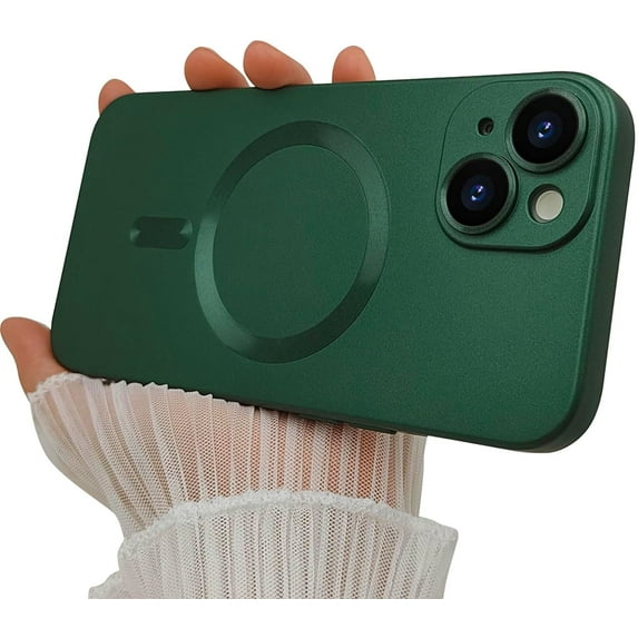 Magnetic case for iPhone 14 Phone Case for Women, Matte Luxury Soft Metallic Luster Design with Camera Lens Protector, Compatible with Magsafe Case for iPhone 14 6.1" - Green