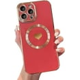 thumbnail image 1 of Magnetic case for iPhone 14 Pro Case for Women, Cute Gold Love Heart Soft MagSafe Case, Raised Full Camera Lens Protection Phone Case for iPhone 14 Pro MagSafe Case 6.1"- Red, 1 of 14