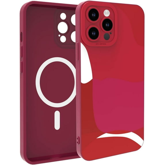 Magnetic case for iPhone 14 Pro Max Phone Case Compatible with Magsafe, Cute Painted Art Heart Pattern Full Camera Lens Protective Slim Soft Shockproof Phone Case for Women Girls-Wine Red