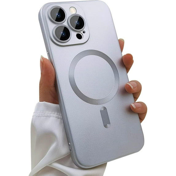 Magnetic case for iPhone 14 Pro Max Phone Case for Women, Matte Luxury Soft Metallic Luster Design with Camera Lens Protector, Compatible with Magsafe Case for iPhone 14 Pro Max 6.7"-Silver