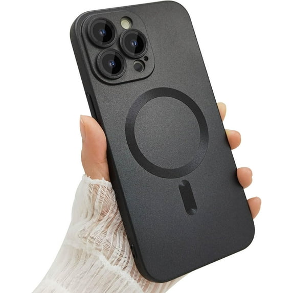 Magnetic case for iPhone 14 Pro Max Phone Case for Women, Matte Luxury Soft Metallic Luster Design with Camera Lens Protector, Compatible with Magsafe Case for iPhone 14 Pro Max 6.7"-Black