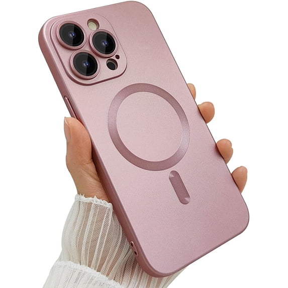 Magnetic case for iPhone 14 Pro Max Phone Case for Women, Matte Luxury Soft Metallic Luster Design with Camera Lens Protector, Compatible with Magsafe Case for iPhone 14 Pro Max 6.7"-Pink