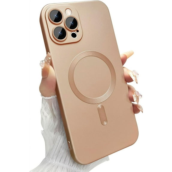 Magnetic case for iPhone 14 Pro Max Phone Case for Women, Matte Soft Metallic Luster Design with Camera Lens Protector, Compatible with Magsafe Case for iPhone 14 Pro Max 6.7"-Champagne Gold