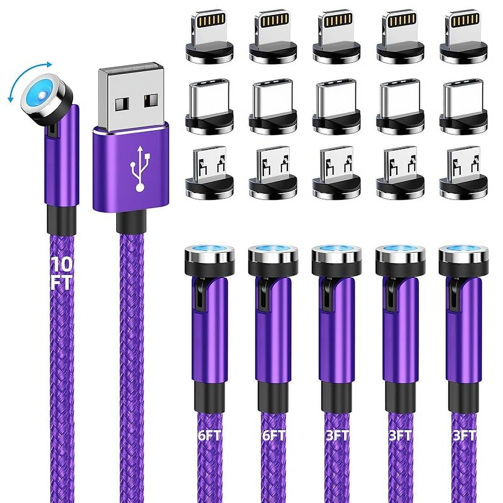 Magnetic charging cable 540 ° rotating magnetic phone charger [6-pack, 3ft/3ft/3ft/6ft/6ft/10ft] 3 in 1 magnetic charger cable nylon braided magnetic USB cable for I-P/Micro USB/Type C device