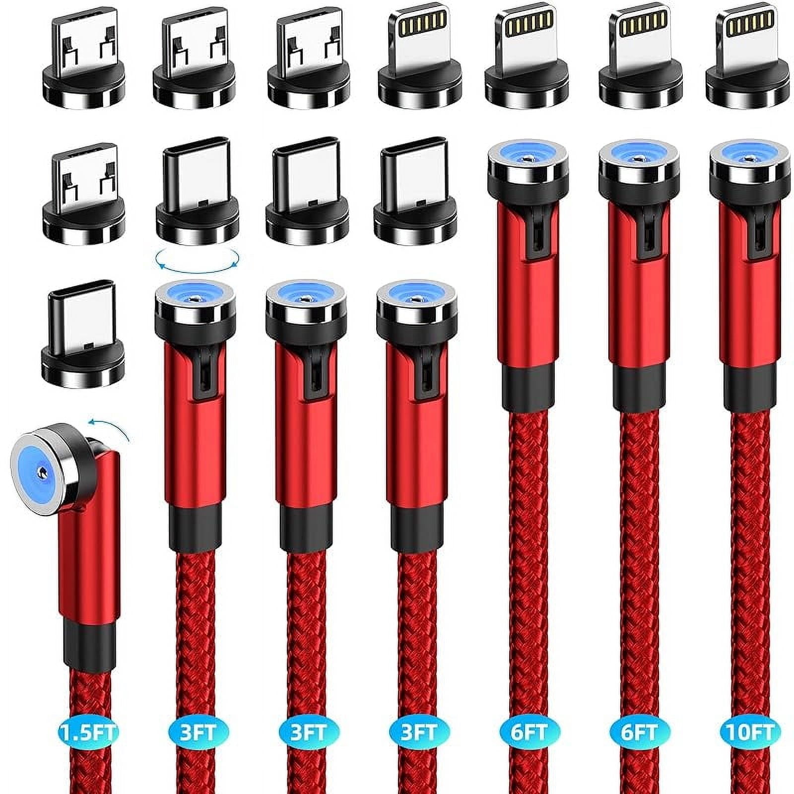 Magnetic charging cable [7-Pack 1. 6ft/3ft/3ft/3ft/6ft/6ft/10ft] 540 ° rotating magnetic phone charger 3 in 1 magnetic cable nylon braided USB charger cable for Micro USB/Type C/iDevice product-black