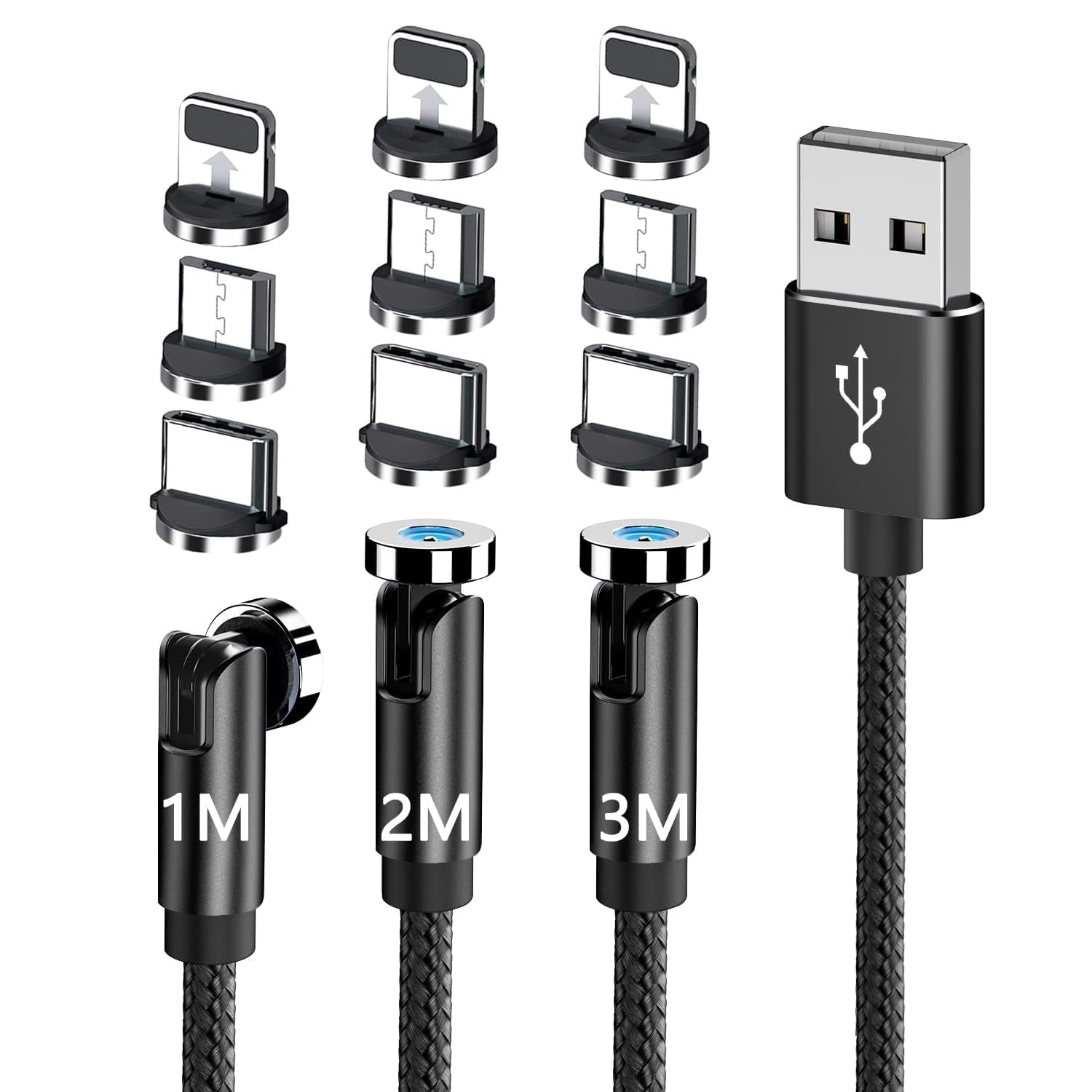 Magnetic charging cables for multiple device (3/6/10ft Black),3 in 1 ...