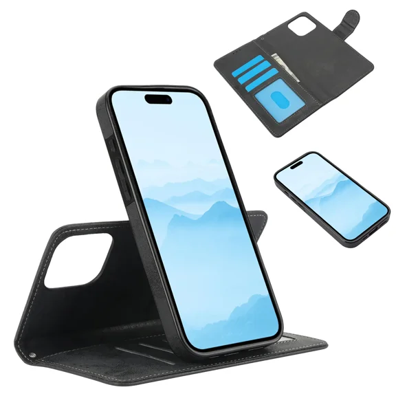 Magnetic detachable PU leather flip wallet phone case, suitable for iPhone 12 with card slot