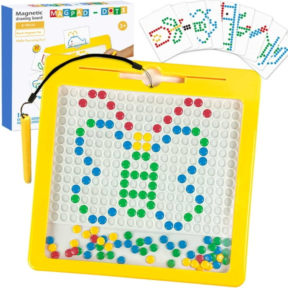 Magnetic Dots Board for Kids, Magnetic Drawing Board, Large Doodle Board with Magnetic Pen and Beads, Magnetic Dot Art Toys,Travel Toys for 3 Years and Up(12.4in*12.4in)