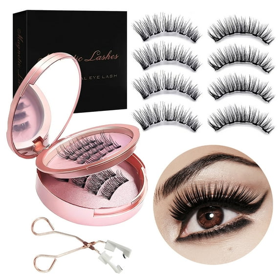 Magnetic eyelash four pair set can be reused multiple times, with strong adhesion and natural curling without shedding makeup